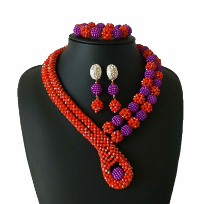 

Red And Purple Crystal Ball African Bridal Statement Necklace Set Nigerian Wedding Beads Jewelry Set For Women Free Shipping