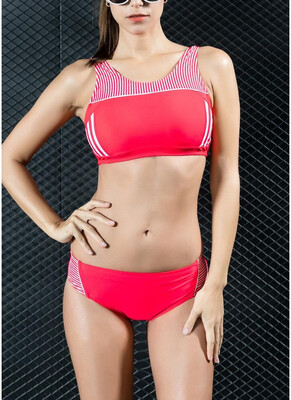 

2018 Women Sporty Bikini Set Striped Cropped Tank Top Two Pieces Swimsuit Swimwear