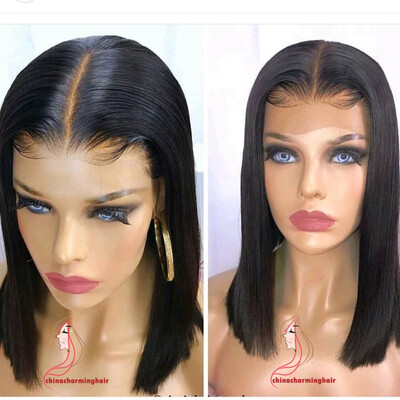 

bob cut hair lace front wigs Natural Color Brazilian Human Hair Wigs Silk Straight middle part bob Human Hair Wigs With Baby Hair