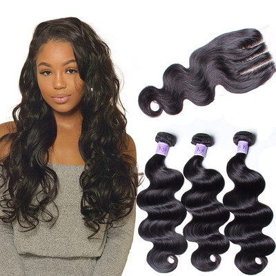 

UNice Hair Kysiss Virgin Series Human Hair Bundles With Closure Three Part Peruvian Hair Body Wave Bundles With Lace Closure