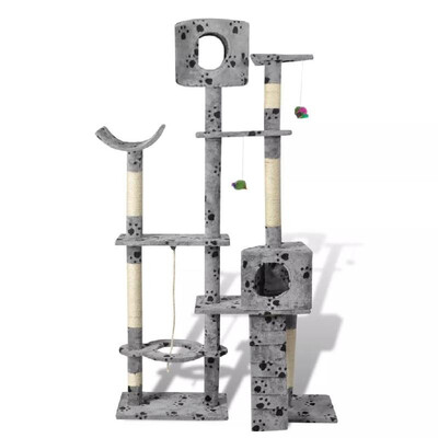 

Cat Tree Cat Scratching Post 175 cm 2 Condos Grey with Pawprints
