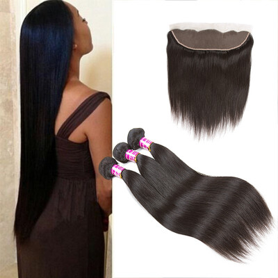 

Glary Peruvian Virgin Hair Straight with Lace Frontal 3 Bundles with Lace Frontal Straight Human Hair Nice Hair Thick