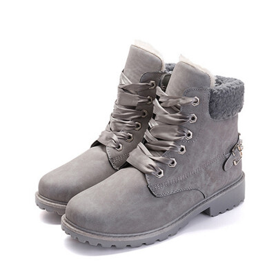 

New Pink Women Boots Lace up Solid Casual Ankle Boots Martin Round Toe Women Shoes winter snow boots warm british style