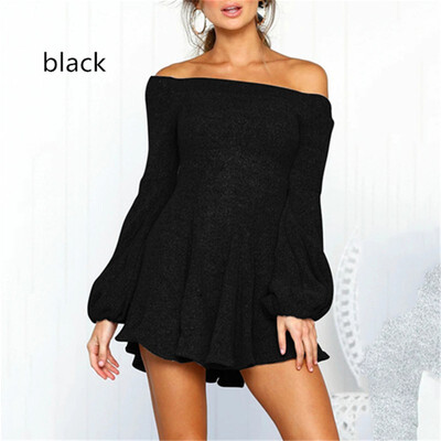 

2018 Autumn&Winter Fashion Womens Long Sleeve Off Shoulder Pleated Skirt Dress