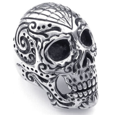 

Hpolw Mens Black&Silve Stainless Steel skeleton Ring and Large Heavy Gothic Skull black and white polka-dot ring