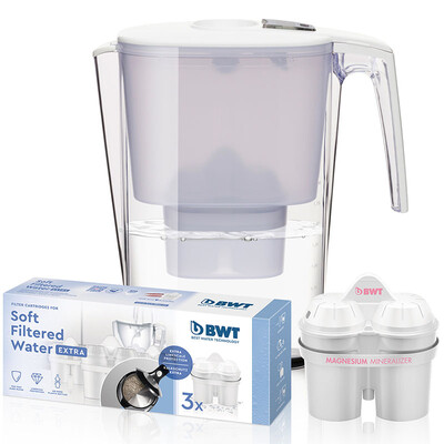 

Double BWT water purifier household filter kettle net kettle filter pot Slim 36L pearl white to scale enhanced version of a pot of four core loaded