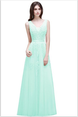 

Tulle Appliques Lace Beaded Long Evening Dresses 2018 A Line V Neck Evening Gowns Backless