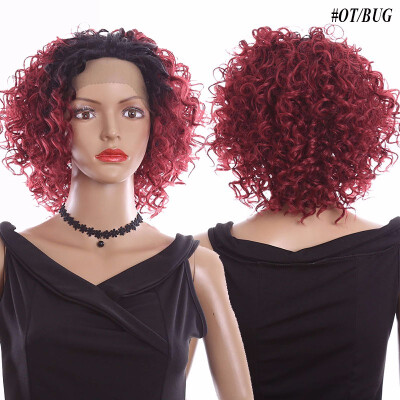 

14inch Short Kinky Curly Wigs High Temperature Synthetic Lace Front Wig For Women Free Part Natual Full Black Wigs