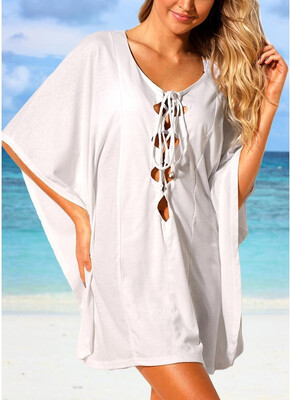 

2018 Women Beach Cover Up Lace Up Kaftan Swimwear Beachwear Loose Bikini Dress