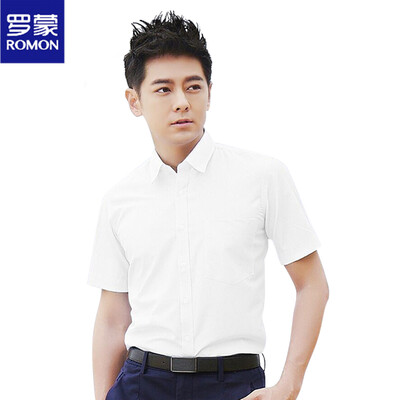 

ROMON Long Sleeve Shirt Men 2018 Spring Solid Color Soft Business Casual Urban Men 1DC73901 Pink Long Sleeve 42