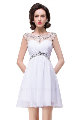

Short Mini Homecoming Prom Party Dresses Sheer Neck Pleated Chiffon Red Graduation Dress 2018