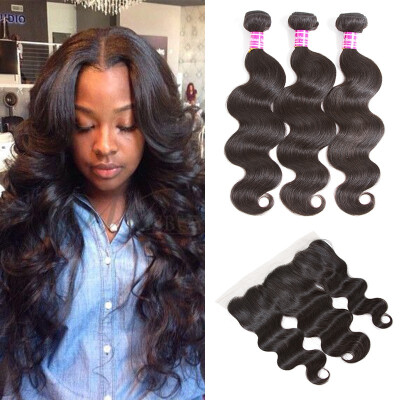 

8A Malaysian Virgin Human Hair Body Wave Bundles With Ear to Ear Closure Wholesale Unprocessed Virgin Hair Bundles with Frontal