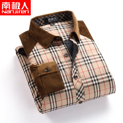 

Antarctic long sleeve plus velvet warm shirt mens autumn&winter casual middle-aged large size mens wear plaid loose mens shirt khaki 40