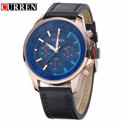 

Curren new fashion brand design business men clock casual leather luxury wrist quartz army sport watch 8187