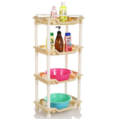 

Ai Laiya rack bathroom rack kitchen bathroom storage shelf plastic floor storage shelf corner frame rectangular four-layer no wheel coffee color J1441C