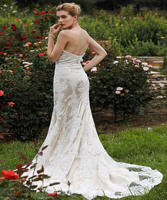 

Custom Mermaid Trumpet Sweetheart Court Train Lace Organza Wedding Dresses with Beading Appliques by CIRCELEE®