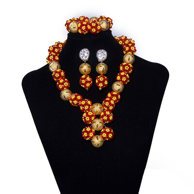 

New Dubai Pink Wedding Necklace Earrings Bracelet Jewelry Sets Nigerian Bridal African Beads Jewelry Set For Women