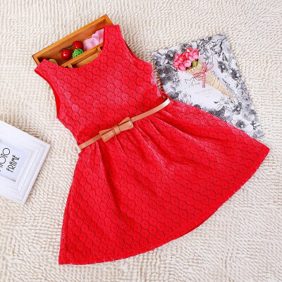 

2-8 Years Summer 100 Cotton Lace Vest Girls Dress Baby Girl Gift Dress Chlidren Clothes Kids Party Clothing Free Belt