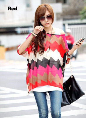 

Women's Batwing Sleeve Zigzag Stripe Loose Top Shirt