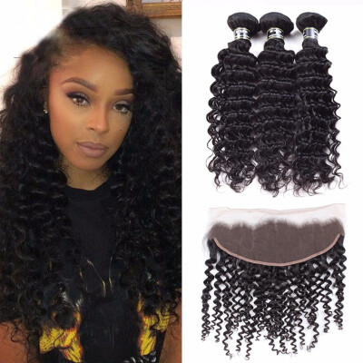

Amazing Star Deep Wave Brazilian Virgin Hair Bundles with Frontal Grade 7A Deep Wave Hair Bundles with Frontal 13x4" Free Part