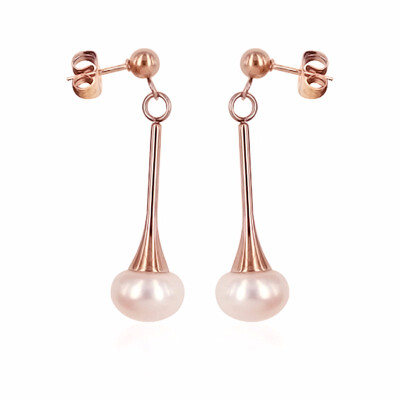 

Luxury Water Drop Design Flower Pearl Earrings Rose Gold