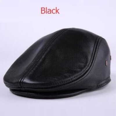 

Male Genuine leather Hat Mens Cowhide Leather Hats Peaked Cap Students Winter Earprotection Hats Elder Warm Cap B-7175