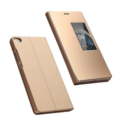 

MOONCASE слим bookstyle кожа + роскошь металла алюминий группа Flip брекет - дело для покрытия Huawei Ascend P8 5.2"