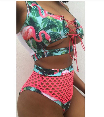 

Women Lace Up Bikini Set Push-up Padded Bra Mesh Swimsuit Bathing Suit Swimwear
