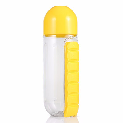 

Outdoor Portable Water Bottle with Pill Case body is made of PC&the cover is made of PP 600ml for outdoor activities