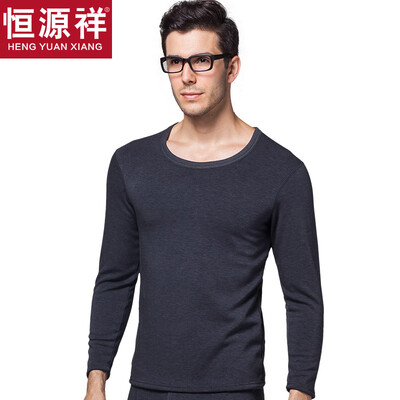 

Hengyuanxiang thermal underwear men&women thickening plus velvet round neck collar Slim breathable thick autumn clothing long pants middle-aged fashion cotton warm pants suit male flower blue round neck 180