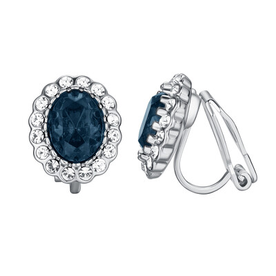 

Yoursfs Sapphire Clip Earrings Circular Halo Navy Crystal 18k Rose GP Jewelry for Women
