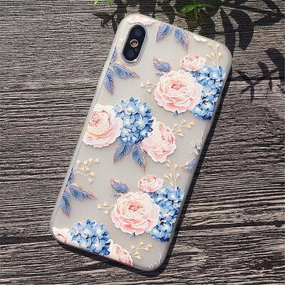 

3D Relief Flower Case For iPhone 6 8 7 Plus X Cases Soft Silicon Cover