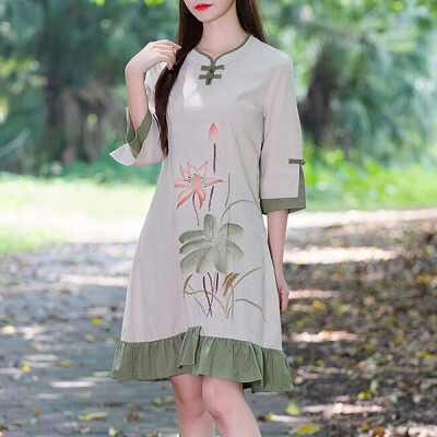 

Lovaru ™New 2015 fashion Fresh sweet Hitz ladies simple plain linen dress casual loose sleeve dress