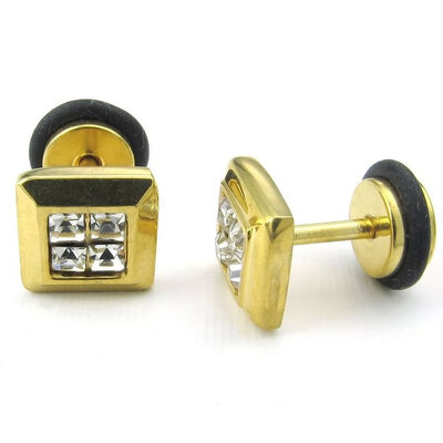 

Hpolw Mens Cubic Zirconia Stainless Steel Square Stud Earrings Gold