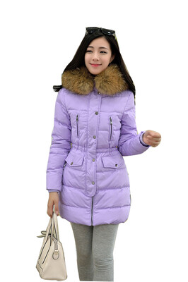 

Women Winter Fur Collar Duck Down Coat Hooded Jacket Slim Long Parka Outwear
