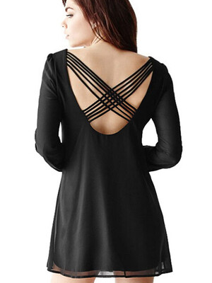 

Hollow Out Back Solid Casual Dress