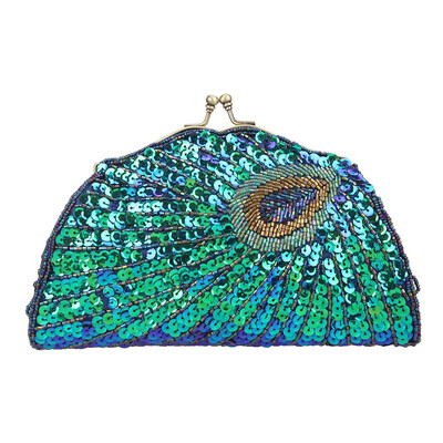 

Fawziya Peacock Clutch Sequins Kiss Lock Womens Evening Handbag