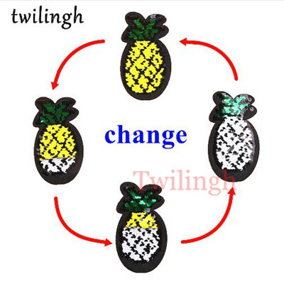 

twilingh 1pc Fruit Pineapple Reversible Change Color Sequins Patches DIY