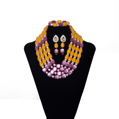 

6 Strands Water Drops Beads Handmade African Wedding Statement Necklace Nigerian Wedding Beads African Jewelry Set for Women