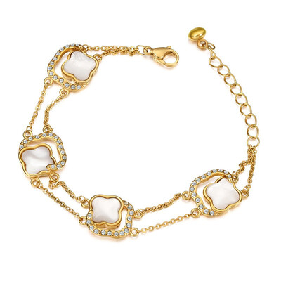 

Womens Double Lines Shell Cross Flower Link Chain Bracelet