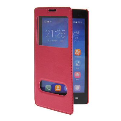 

MOONCASE View Window Leather Side Flip Pouch Stand Shell Back Case Cover for Huawei honor 3C Hot pink