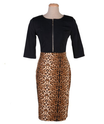 

New Womens Sexy Leopard Animal Zip Color Block Tunic Cocktail Party Pencil Dress