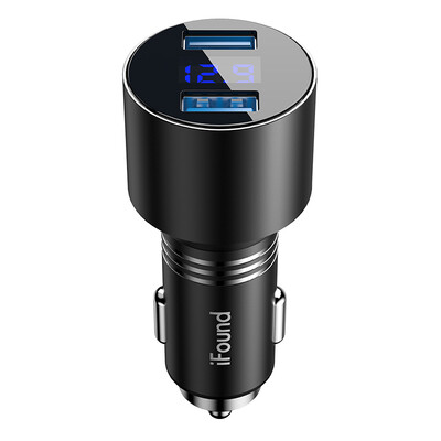 

Founder ifound car charger fast charge dual port at the same time 6A output cigarette lighter one for two usb car charging pressure detection LED digital display F136