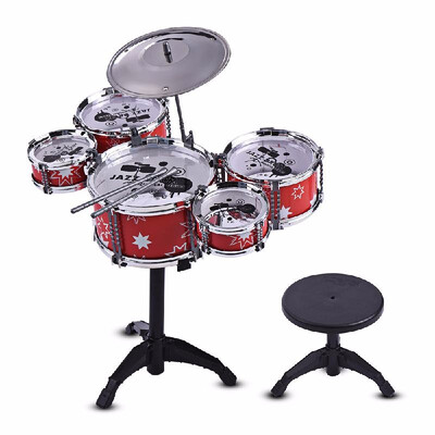 

Children Kids Jazz Drum Set Kit Musical Educational Instrument Toy 5 Drums 1 Cymbal with Small Stool Drum Sticks for Boys Girls