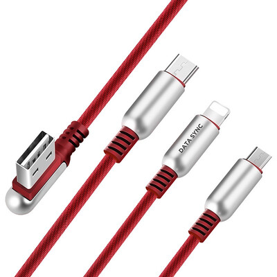 

HOCO 3in1 Zinc Alloy 90 Degree USB Data Charging Cable for Lightning Apple Charger Micro-USB Type-C for iPhone 6 7 8 Samsung