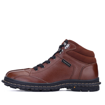 

Genuine Leather Snow Boots For Men New Winter Waterproof Shoes Short Plush Luxury Brand Working Men Boots Plus Size 3747