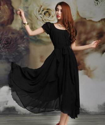 

Women's Maxi chiffon Vintage Style Short Sleeve Long Ball Party Irregular Evening Dress