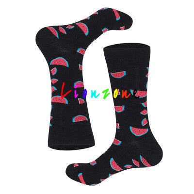 

LIONZONE Brand Designer Happy Socks Women Plus Size With Banana Pear Fruit Smiling face Patterns Coloured Unisex Crew Socks