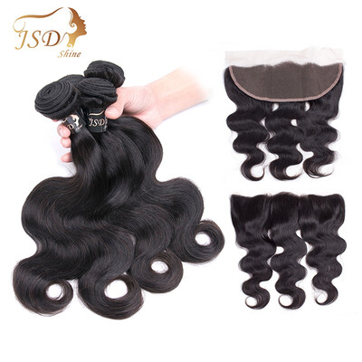 

JSDshine Peruvian Virgin Hair Bundles with Frontal Body Wave Hair Bundles with Frontal Human Hair with Frontal Closure 4 Bundles
