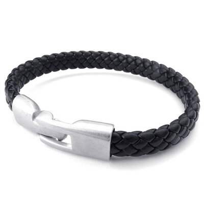 

Hpolw Mens Leather Bracelet Braided Bangle Black